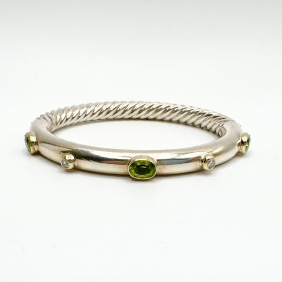 David Yurman 18K Gold, Peridot & Diamond Hinged Bangle Bracelet - Picture 2 of 16